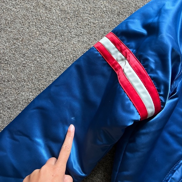 VTG 90s NFL NY Giants STARTER Quilted Snap Close Bomber Jacket Large Made In USA - Picture 14 of 16